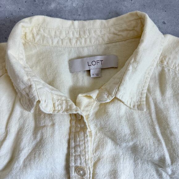Butter yellow LOFT linen button up long sleeve shirt size medium - Picture 2 of 7